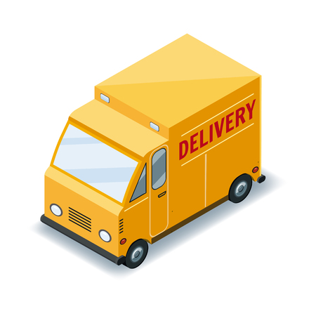 Isometric express cargo truck transportation delivery of goods concept, logistics. Fast delivery or logistic transport, truck, van, vector, illustration, isolatedのイラスト素材