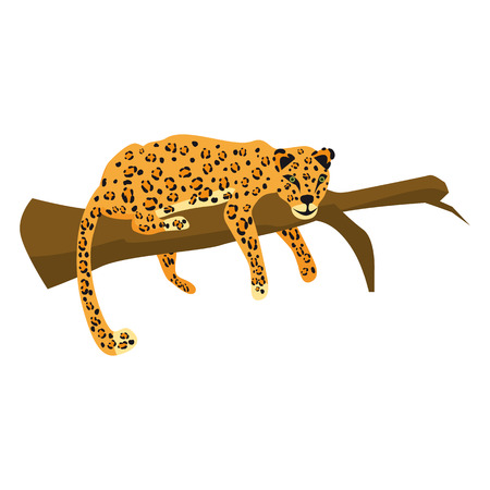 Leopard jumping cute trend style, animal predator mammal, jungle. Vector illustration isolated on white backgroundのイラスト素材
