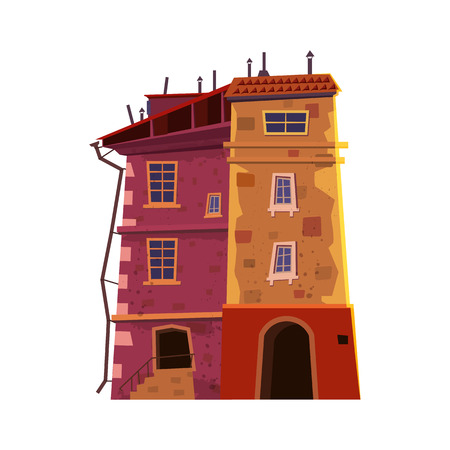 Building house, historic, old architecture, city, urban business, restaurant inside the private building concept. Vector, illustration, isolated, cartoon styleのイラスト素材