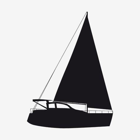 Icon sailboat, boat, yacht side view silhoutte. Vector, isolated simple style symbol sign and buttonのイラスト素材