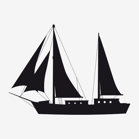Icon sailboat, boat, yacht side view silhoutte. Vector, isolated simple style symbol sign and buttonのイラスト素材