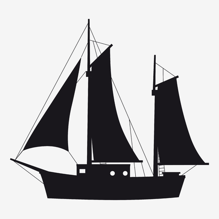 Icon sailboat, boat, yacht side view silhoutte. Vector, isolated simple style symbol sign and buttonのイラスト素材