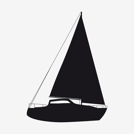 Icon sailboat, boat, yacht side view silhoutte. Vector, isolated simple style symbol sign and buttonのイラスト素材