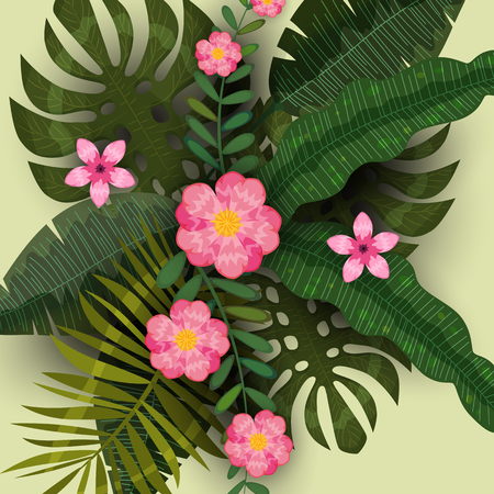 Summer Sale trendy tropical leaves and flowersのイラスト素材