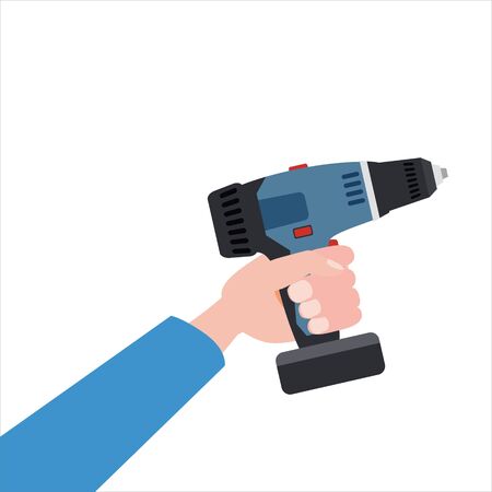 Hand holds electric screwdriver, tool, illustration vectorのイラスト素材