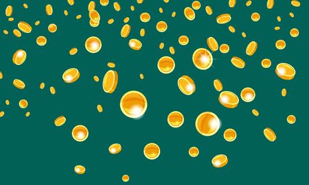 Falling coins, falling money, flying gold coins, golden rain. Jackpot or success concept. Modern background. Vector illustrationのイラスト素材