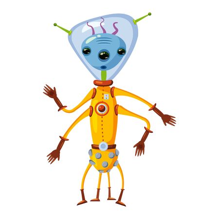 Alien in a space suit, a fantastic funny humanoid character, a monster. Vector illustration isolated cartoon styleのイラスト素材