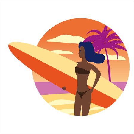 Icon activty on ocean sea summer girl with surf boardのイラスト素材