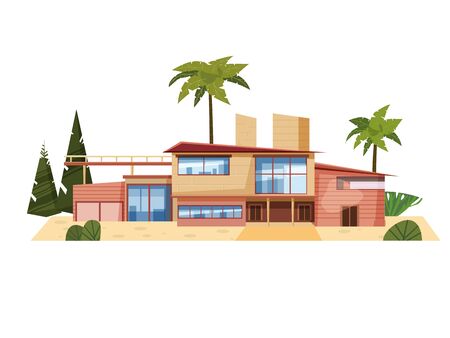 Modern villa on residence in exotic country, expensive mansionのイラスト素材