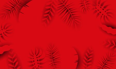 Summer paper cut style banner template with tropical leaves flowers background, color exotic floral design banner, flyer, invitation, poster. Vector illustrationのイラスト素材