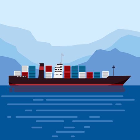 Cargo ship tanker with containers in the ocean. Delivery, transportationのイラスト素材