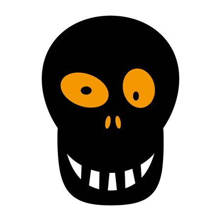 Skull flat single icon. Halloween skeleton head symbol of fear and danger. Black spooky decorative element. Vector illustration isolated on white backgroundのイラスト素材