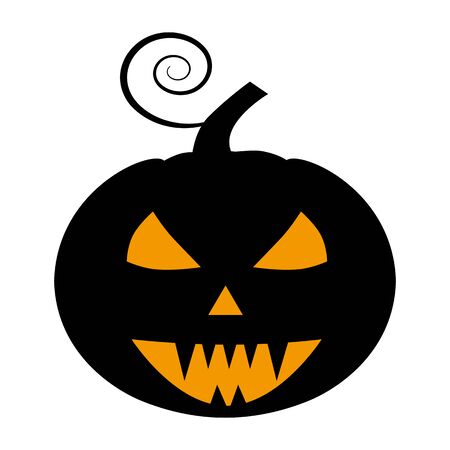 Pumpkin flat single icon. Halloween pumpkin symbol of fear and danger. Black spooky decorative element. Vector illustration isolated on white backgroundのイラスト素材