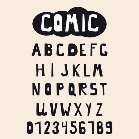 Cartoon comic doodle pop art font alphabet. Vector isolatedのイラスト素材
