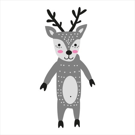 Deer cute funny character. Childish vector illustration in scandinavian style. Vector illusttration isolated concept for children print poster bannerのイラスト素材
