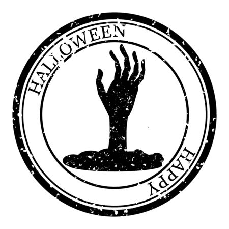 Halloween Stamp Postal. Icon Hand Zombie Silhouette Seal. Grunge Texture. Passport Round Design. Vector Design Retro Isolatedのイラスト素材