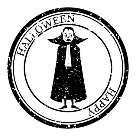 Halloween Stamp Postal. Icon Vampire Silhouette Seal. Grunge Texture. Passport Round Design. Vector Design Retro Isolatedのイラスト素材