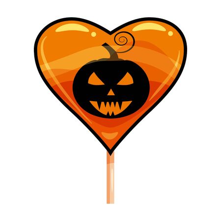 Halloween lollipop heart sweets colorful with halloween pumpkin colors elements. Vector isolated illustrationのイラスト素材