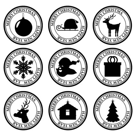 Merry Christmas And Happy New Year set dirty post stamp icon isolated on white vector