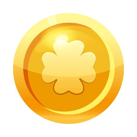 Game coin gold with clover leaf symbol, icon, game interface, gold metalのイラスト素材