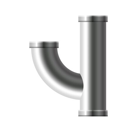Pipe stainless steel, metallic plumbing fittings pipeline. Water, fuel or gas pipes sewage, oil refinery industry pipeline, house sewervector illustrationのイラスト素材