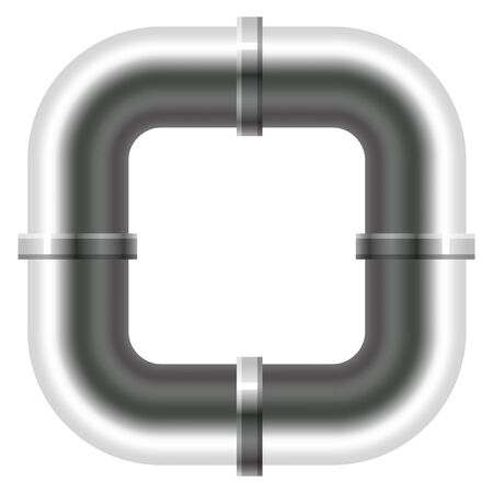 Pipe stainless steel, metallic plumbing fittings pipeline. Water, fuel or gas pipes sewage, oil refinery industry pipeline, house sewervector illustrationのイラスト素材
