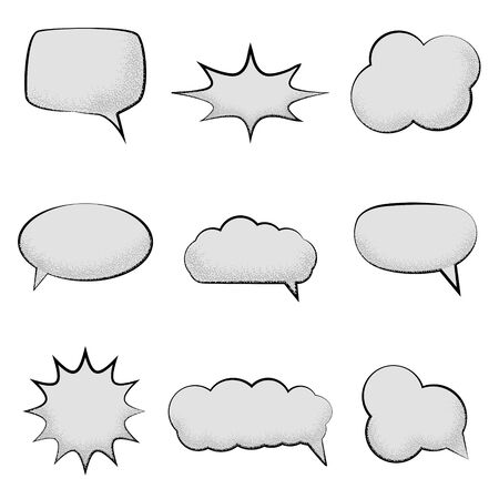 Set of empty comic speech bubbles with with noise sand texture trendy. Vector illustration isolatedのイラスト素材
