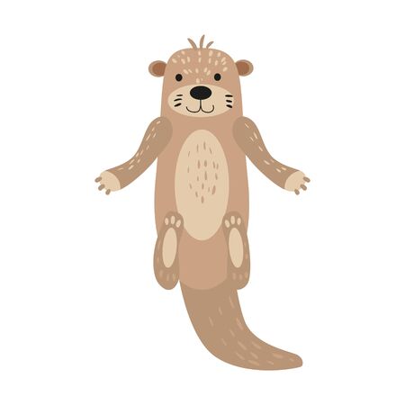 Otter cute animal character male white background isolatedのイラスト素材