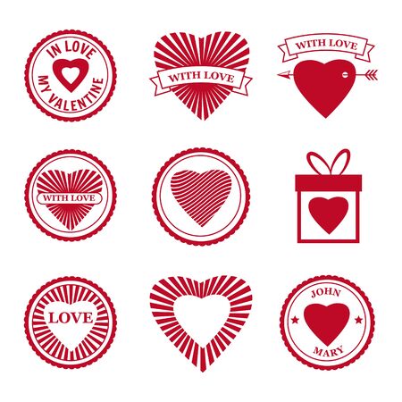 Set Love Mail icon Happy Valentine day Heart stamps. Symbol for mail design vector isolatedのイラスト素材