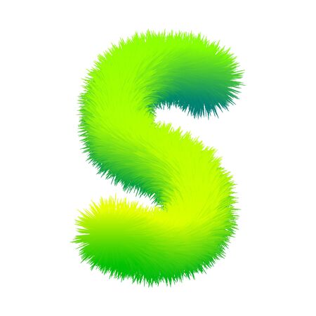 Letter S fluffy fur, texture decorative green alphabet uppercaseのイラスト素材