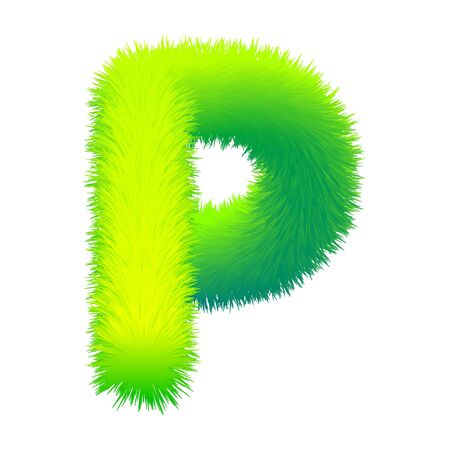 Letter P fluffy fur, texture decorative green alphabet uppercaseのイラスト素材