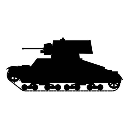 Silhouette Tank Infantry Vickers Mk.E World War 2 Britain tank icon. Military army machine war, weapon, battle symbol silhouette side view. Vector illustration isolatedのイラスト素材