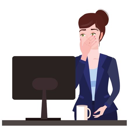 Businesswoman with facepalm gesture. Headache, disappointment or shame sad stressed faceのイラスト素材