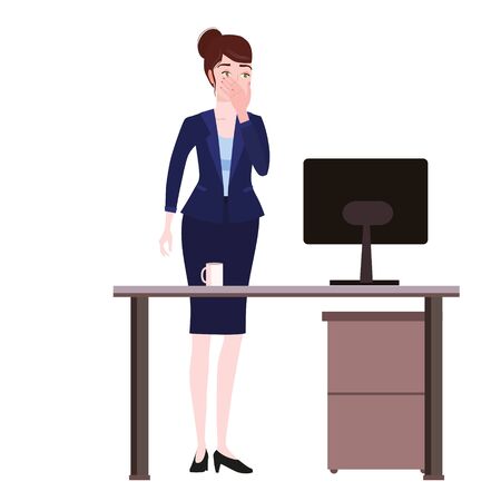 Businesswoman with facepalm gesture. Headache, disappointment or shame sad stressed faceのイラスト素材