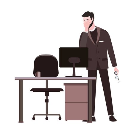 Businessman with facepalm gesture. Headache, disappointment or shame sad stressed faceのイラスト素材