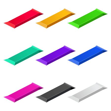 Set Chocolate bars isometric package wrap plastic foil packet sweet food snack. Vector isolated on white backgroundのイラスト素材