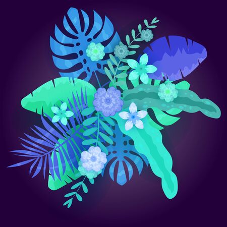 Summer Tropic trendy neon tropical leaves exotical plants palm jungle leafのイラスト素材