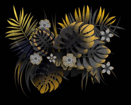 Summer tropical leaves exotical plants palm jungle leafのイラスト素材