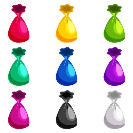 Set Candies wrapped chocolate isometric sweet food different colors. Vector isolated on white backgroundのイラスト素材