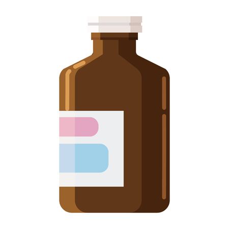 Pharmacy of brown glass bottle with cap for medicine, syrup, pills, tabs, drugs, ointment and cream. Template mockup jar packaging design. Vector illustration isolatedのイラスト素材