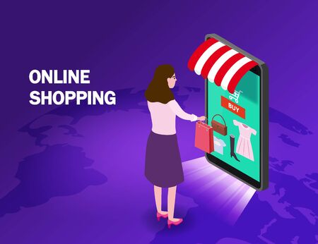 Online shopping young women character makes a purchase smartphone internet shopのイラスト素材