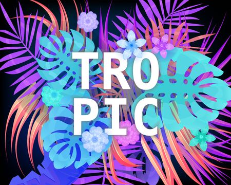 Summer Tropic trendy neon tropical leaves exotical plants palm jungle leafのイラスト素材