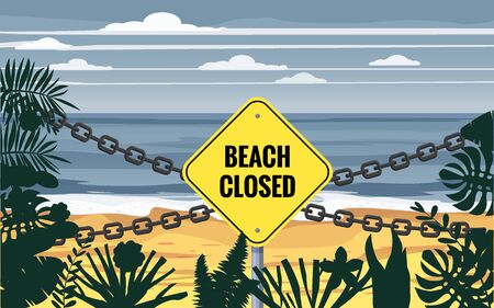Beach Closed sign chain. Entrance on the beach is closedのイラスト素材