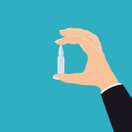 Hand hold pharmacy ampoule medicine. Template bannerのイラスト素材