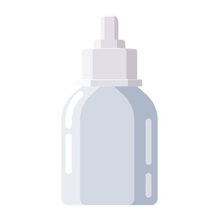 Pharmacy of plastic white bottle dropper with screw cap for medicine, pills, tabs, drugs, cosmetic, sport, syrup. Template mockup packaging design. Vector illustration isolatedのイラスト素材