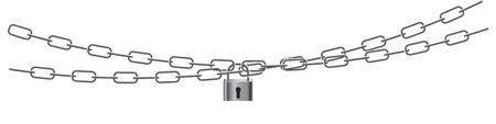 Padlock and chains isolated on white background. Concept of protection of information, property, inaccessibility. Symbol security design. Vector isolated realistic illustrationのイラスト素材