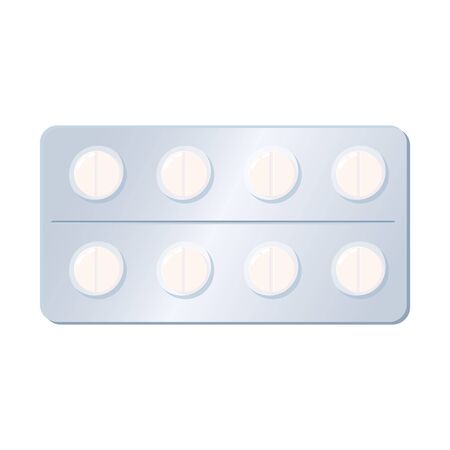 Medical pills blister white. Template tablets pack on white background. Mockup packaging design. Vector illustration isolatedのイラスト素材