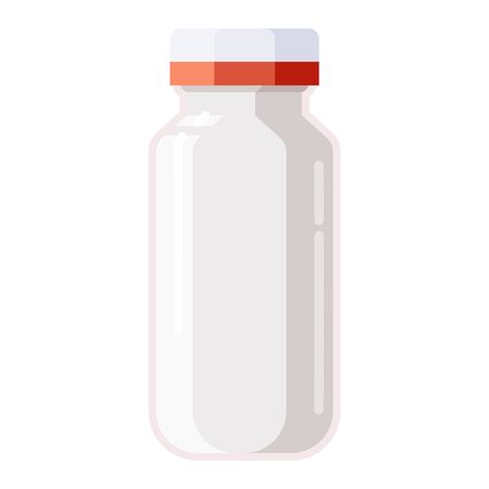 Pharmacy of plastic white bottle with screw cap for medicine, pills, tabs, drugs, cosmetic, sport, syrup. Template mockup packaging design. Vector illustration isolatedのイラスト素材