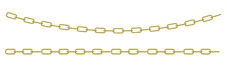 Chain gold necklace links jewelry. Decoration straight curved element. Vector illustration isolated on white backgroundのイラスト素材
