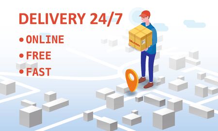 Delivery courer character man with package parcel boxのイラスト素材